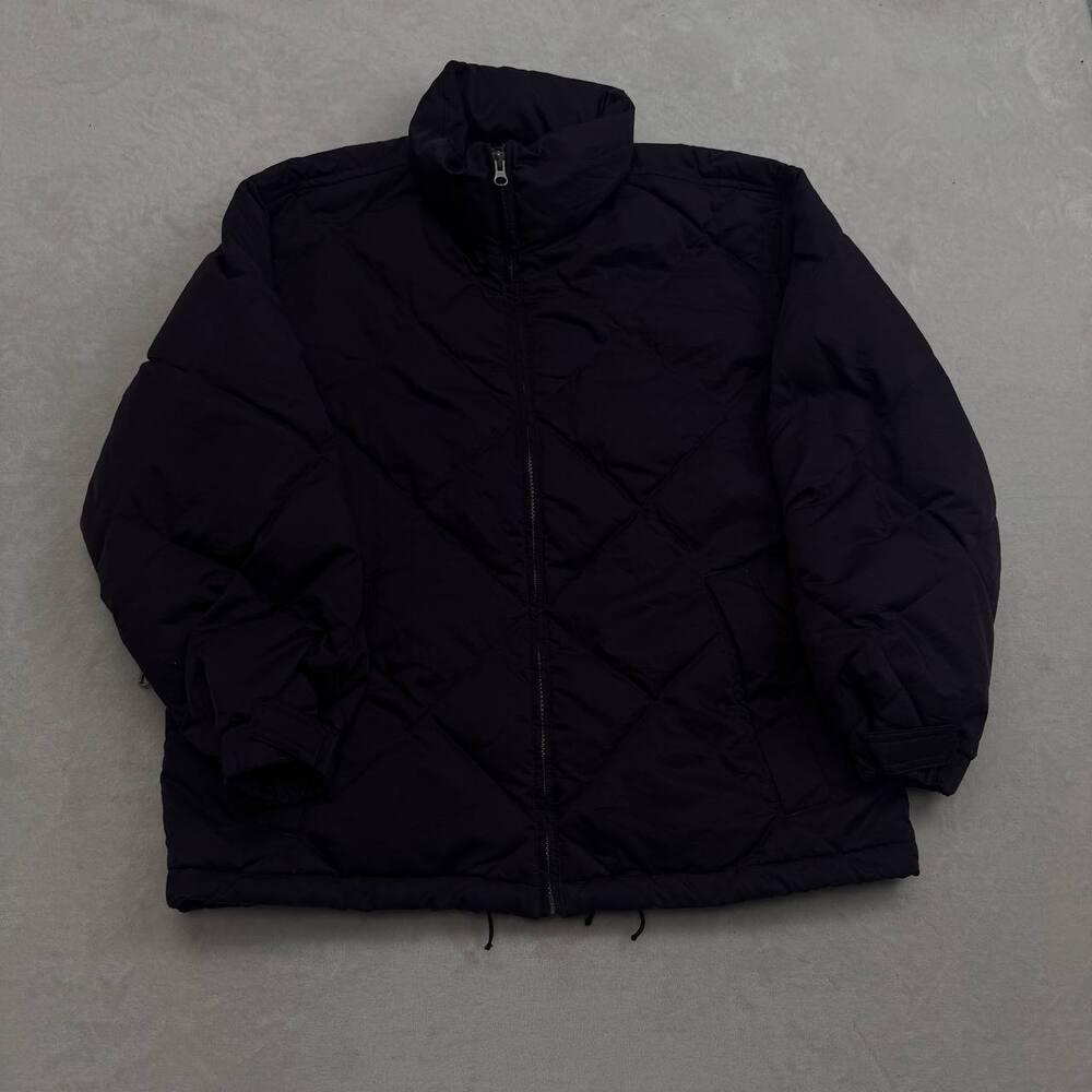 Eddie Bauer Women's Navy Blue Goose Down Puffer Jacket Size S P Diamond Quilted